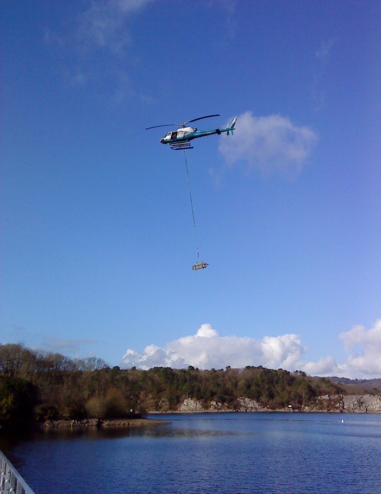 Photo d'un H125 en vol soulevant une charge à l'élingue